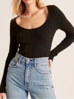 Abercrombie & Fitch Black Scoop Neck Ribbed Sweater